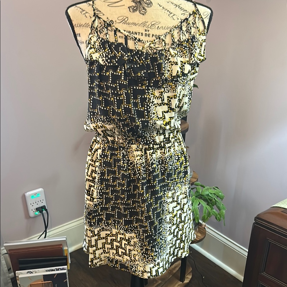 Parker Black and Gold Spaghetti Strap Mini Sundress